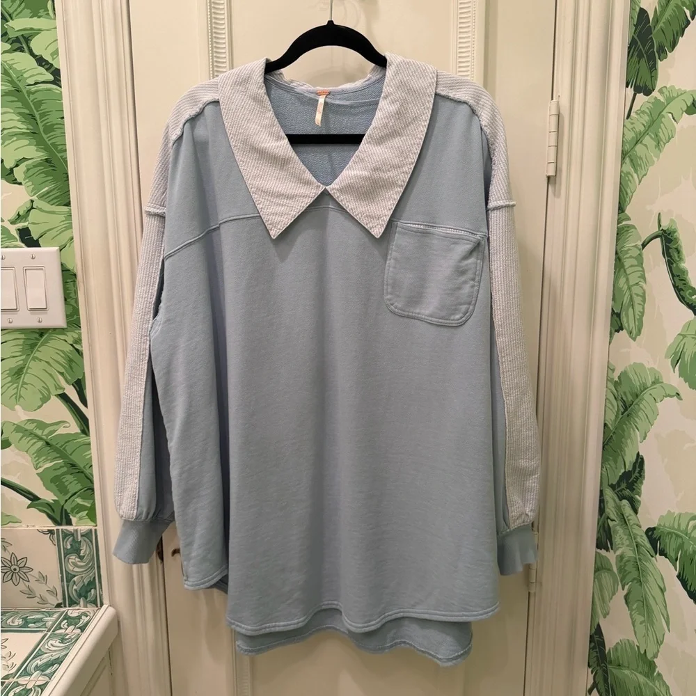 NWOT Free People Madeline Sweatshirt Pullover Oversized Slouchy Blue Size XS